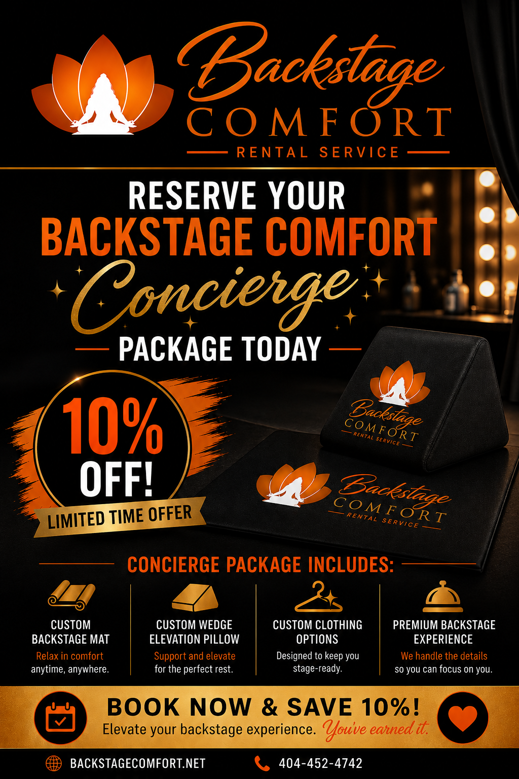 Backstage comfort Athelete registration info. 2026 backstage comfort services